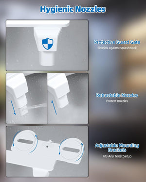 Bidet Attachment for Toilet, Non-Electric Dual Nozzle for Frontal Rear Wash, Adjustable Water Pressure Control, Chrome