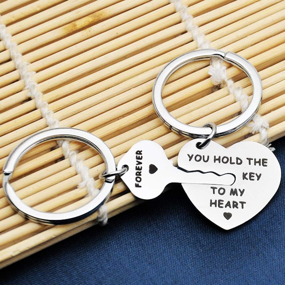 Stainless Steel Inpirational Mantra Lovers Couple Husband Wife Birthday Keychain Pendant Gift (You Hold the Key to My Heart Forever)