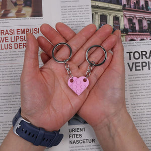 Heart Keychain Set for Couples, Brick Heart Keychain for Boyfriend Girlfriend, 2 Pcs Matching Heart , Pink