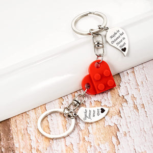 Brick Matching Couple Heart Keychain for Boyfriend Girlfriend Valentines Day Stuff Him Friends Love Set Gifts, Red