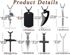 8 Pcs Necklace for Men, Mens Necklaces Jewelry Set, Black and Silver Stainless Steel Necklace