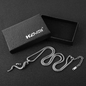 Gothic Jewelry Men's Stainless Steel Animal Snake Pendant Chain Necklace, Silver