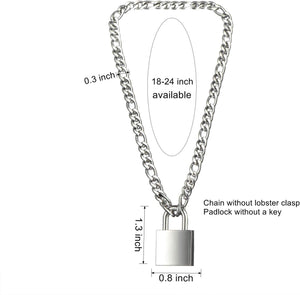 Padlock Necklace Stainless Steel Lock Chain for Men Women Silver 18-24 inch, SIlver