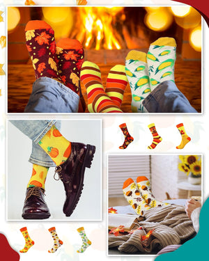 6 Pairs Thanksgiving Socks Autumn Fall Socks Turkey Socks Maple Leaf Pumpkin Socks