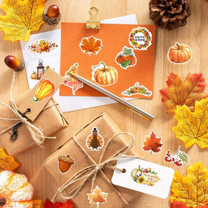 50 PCS Thanksgiving Stickers, Autumn Fall Pumpkin Turkey Maple Leaf Stickers Decals for Thanksgiving