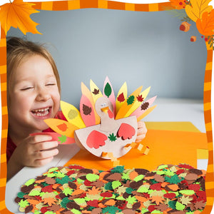 Fall Leaf Foam Sticker, 300Pcs Autumn Thanksgiving Glitter Maple Leaves Self Adhesive Foam Stickers