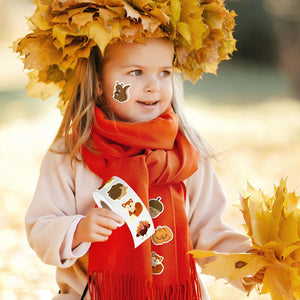 600Pcs Fall Stickers Roll of 8 Cute Pumpkin Maple Leaves Animals Self Adhesive Labels Decals Seasonal Harvest Envelope Seals