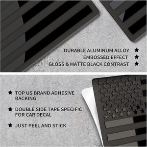 Embossed 3D Metal All Black American Flag Emblem Decal Stickers (1 pair), Matte Black 5" x 3" Patriotic USA US Flag