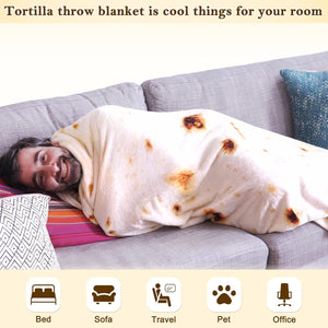 Burritos Tortilla Throw Blanket 2.0 Double Sided 71 inches for Adult and Kids, Giant Funny Realistic Food Blankets, 285 GSM