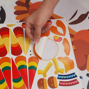 20 Sheets Thanksgiving Make-A-Turkey Stickers, Kids DIY Turkey Sticker Craft for Fall Party