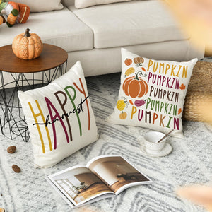 Thanksgiving Gobble Turkey Pumpkin Throw Pillow Covers, 18 x 18 Inch Give Thanks Happy Harvest Cushion Case for Sofa Couch Set of 4