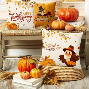 Thanksgiving Turkey Pumpkin Pillow Covers Happy Thanksgiving Harvest Decorative Throw Pillow Covers, Set of 4