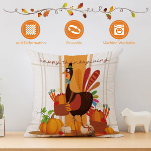 Thanksgiving Pillow Covers 18x18 Set of 4, Fall Throw Pillow Covers Turkey Pumpkin Orange Farmhouse Home Decor