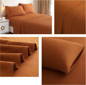 Full Size Sheet Sets Caramel Pumpkin - 4 Piece Bed Sheets and Pillowcase Set for Full Bed Mattress, Pumpkin