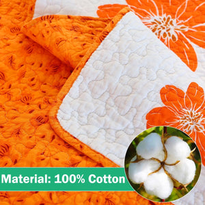 Cotton Quilt Queen Size Orange Sunflower Bedding Set Floral Lightweight Quilt Reversible Coverlet