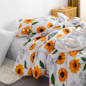 Microfiber King (106" x 90") Duvet Cover Set, 3 Pieces (1 Duvet Cover + 2 Pillowcases) Ultra Soft Sunflower Printed Comforter Cover Set