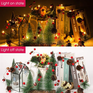 Red Berry Pine Cone 6.5FT 20 LED Garland Lights Battery Operated, LED Garland String Lights