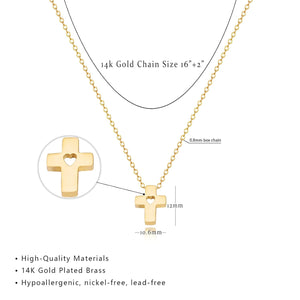 Cross Necklace for Women Simple Gold Cross Necklaces with Heart for Women Trendy Dainty 14K Gold Plated