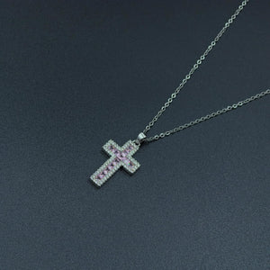 Women's Cross Necklace. Exquisite and Simple Cross Pendant. Cute Pink Zircon Pendant, Women's Necklace