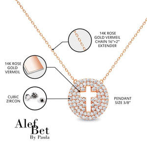 Cross Necklace for Women 14k Rose Gold Plate with CZ Gemstones