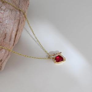 14K Gold Plated Red Heart Necklace Crystal Pendant Heart Necklace Love Necklace Birthstone