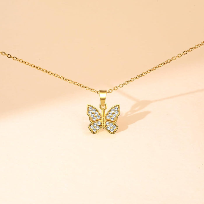 Butterfly Necklace-14K Gold Plated Pendant Necklace for Women Dainty Cubic Zirconia Necklace Chokers