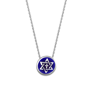 Jewish Star of David and Cross Necklace for Women Sterling Silver in Israel Blue