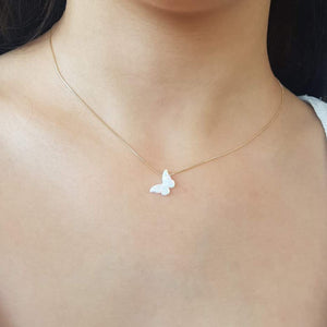 White Opal Butterfly Necklace Gift for Women Girl Delicate Opal jewelry Gold Filled Box Chain