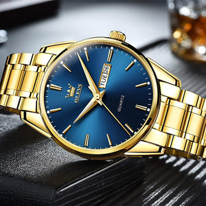 Classic Men Watches with Date,Stainless Steel Man Watch with Date, Bussiness Watches for Men,Luminous Quartz, Gold