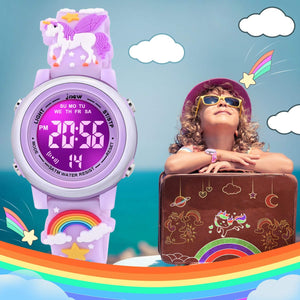 3D Cartoon Waterproof Watches for Girls with Alarm - Best Toys Gifts for Girls Age 3-12, Purple