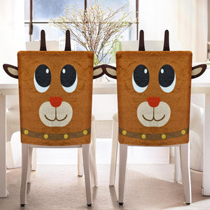 4Pcs Christmas Chair Back Covers: Cute Reindeer Face with Red Nose Dining Chair Covers