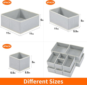 12 Pack Drawer Organizers for Clothing, Dresser Drawer Organizer Clothes, Fabric Foldable Closet Organizers, Gray