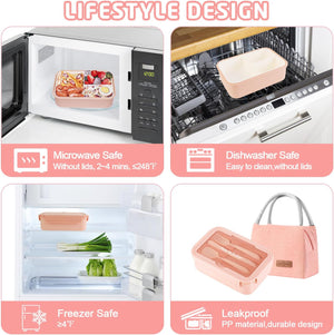 Bento Lunch Box for Kids, Bento Box Adults Lunch Box Leak-proof , Pink Set