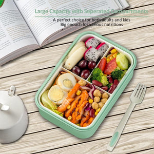 1100 ML Bento Lunch Box For Kids Childrens With Spoon & Fork, BPA-Free and Food-Safe Materials (Green)