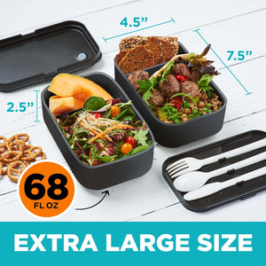 67 fl oz BPA-Free - Black Stackable Lunch Box with Leak-Proof Lids & Dividers