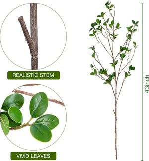 43’’ 2Pcs Artificial Ficus Branches Faux Leaf Spray Green Eucalyptus Branches Artificial Greenery Stems