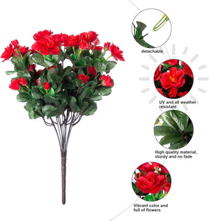 Artificial Fake Camellia Flowers Plants for Outdoor Outside, Faux Silk Mixed UV Resistant Look Real Flowers, 3 Bundles