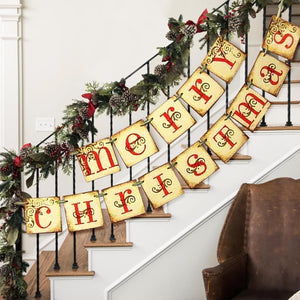 Vintage Merry Christmas Banner - Retro Nostalgic Traditional Old Fashioned Victorian Xmas Holiday Decor