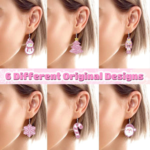 6 Pairs Pink Christmas Acrylic Dangle Earrings Christmas Tree Snowflake Santa Nutcracker Snowman Candy Canes