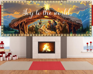 7 x 16 Ft Christmas Garage Door Banner Decoration with Lights Christmas Nativity Garage Door Cover