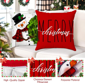 Red Christmas Pillow Covers 18x18 Set of 4 Christmas Decorations Winter Holiday Decor Throw Cushion Case