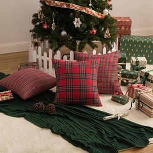 Pack of 2 Christmas Plaid Decorative Throw Pillow Covers Scottish Tartan Cushion Case, Red and Green Plaid