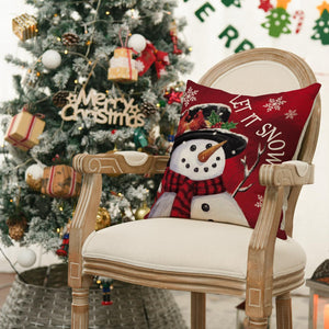 Set of 4 Merry Christmas Let It Snow Joy Stripes Gift Box Red Throw Pillow Covers, 18 x 18 Inch Xmas Tree Holiday Cushion Cases