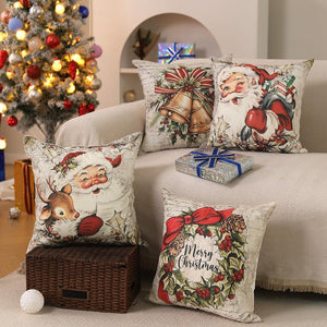 18x18 inch Set of 4 Santa Claus Reindeer Decorative Vintage Throw Pillow Covers Winter Retro