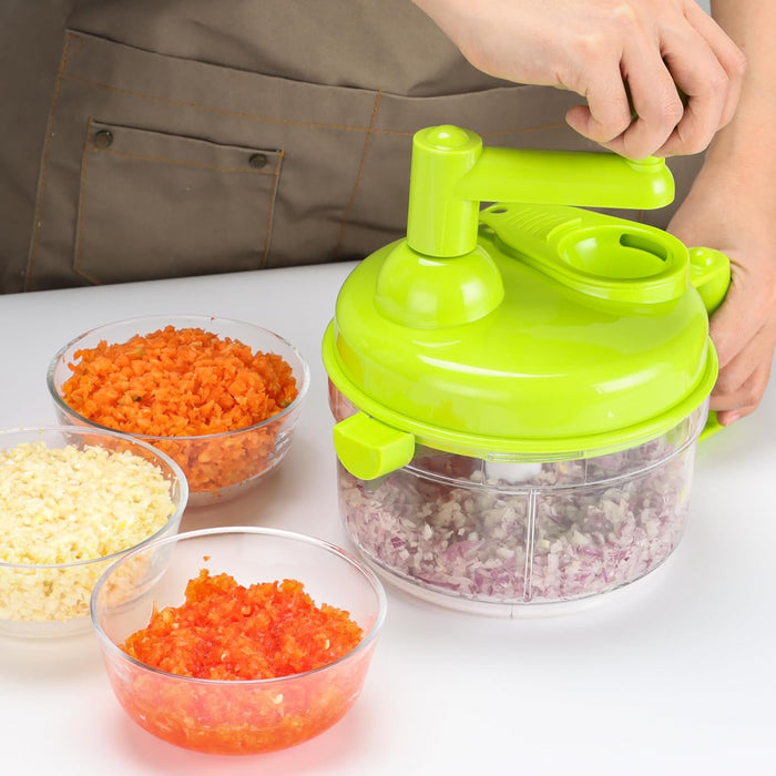 Manual Vegetable Cutter Food Processor 8 in 1 with Clear Container 1200ml BPA Free, Green