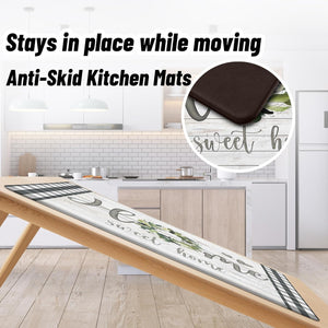 Sets of 2 Cushioned Anti Fatigue Kitchen Mats for Floor Non Slip Memory Foam, 17.3"x28"+17.3"x47", Farmhouse