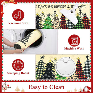 Set of 3 Xmas Tree Kitchen Rugs and Mats Winter Holiday Floor Carpet Mat