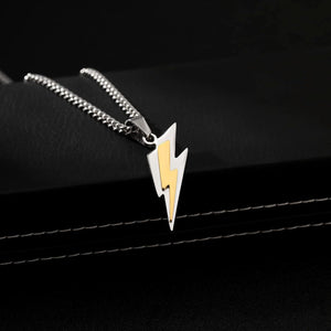 Golden Lightning Bolt Stainless Pendant Necklace for Men Women