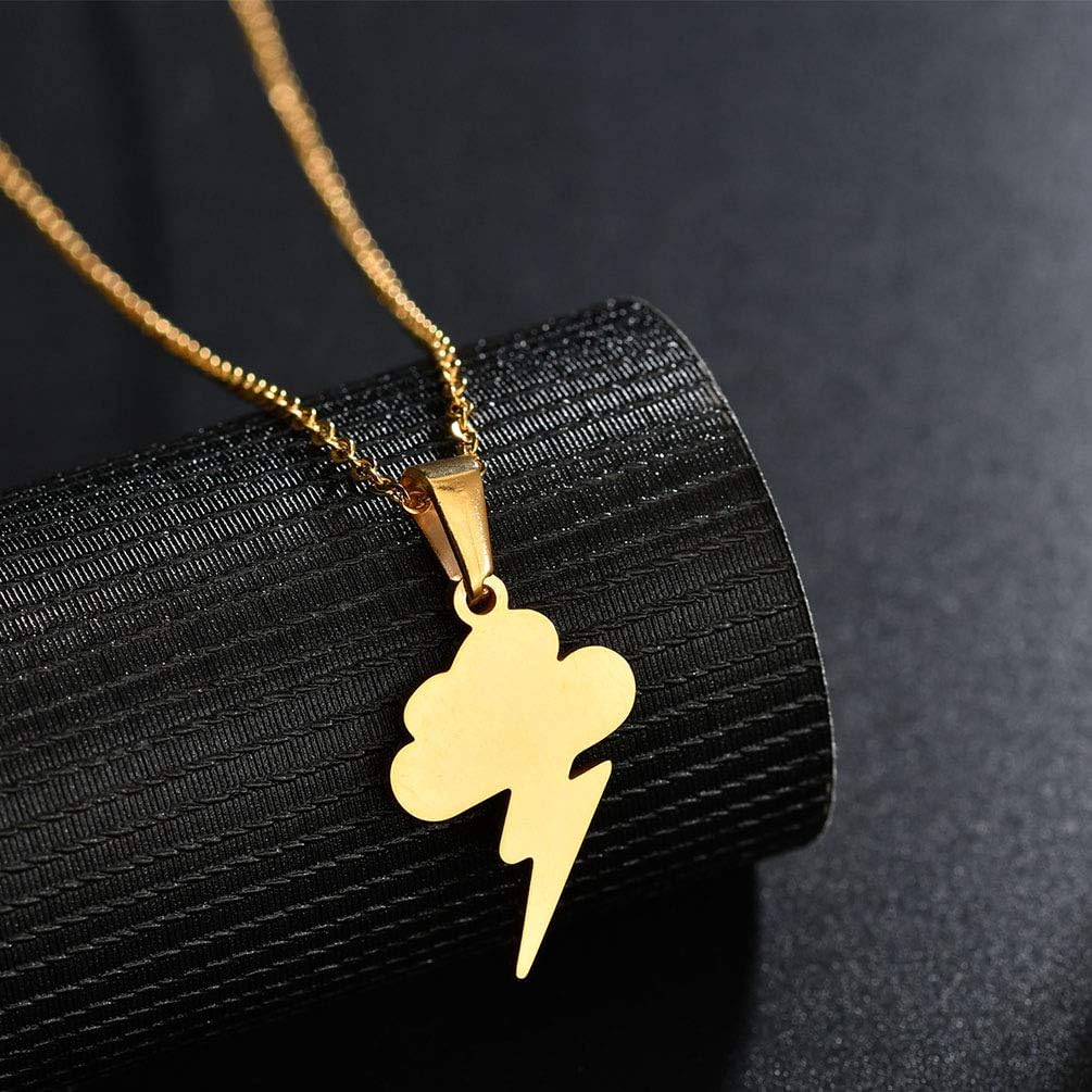 Lightning Pendant Necklace Surgical Stainless Steel Hypoallergenic Cloud Weather Pendant Necklace for Boys Girls