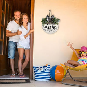 Welcome Sign for Front Door, Rustic Round Wood Wreaths Wall Hanging Outdoor Decor